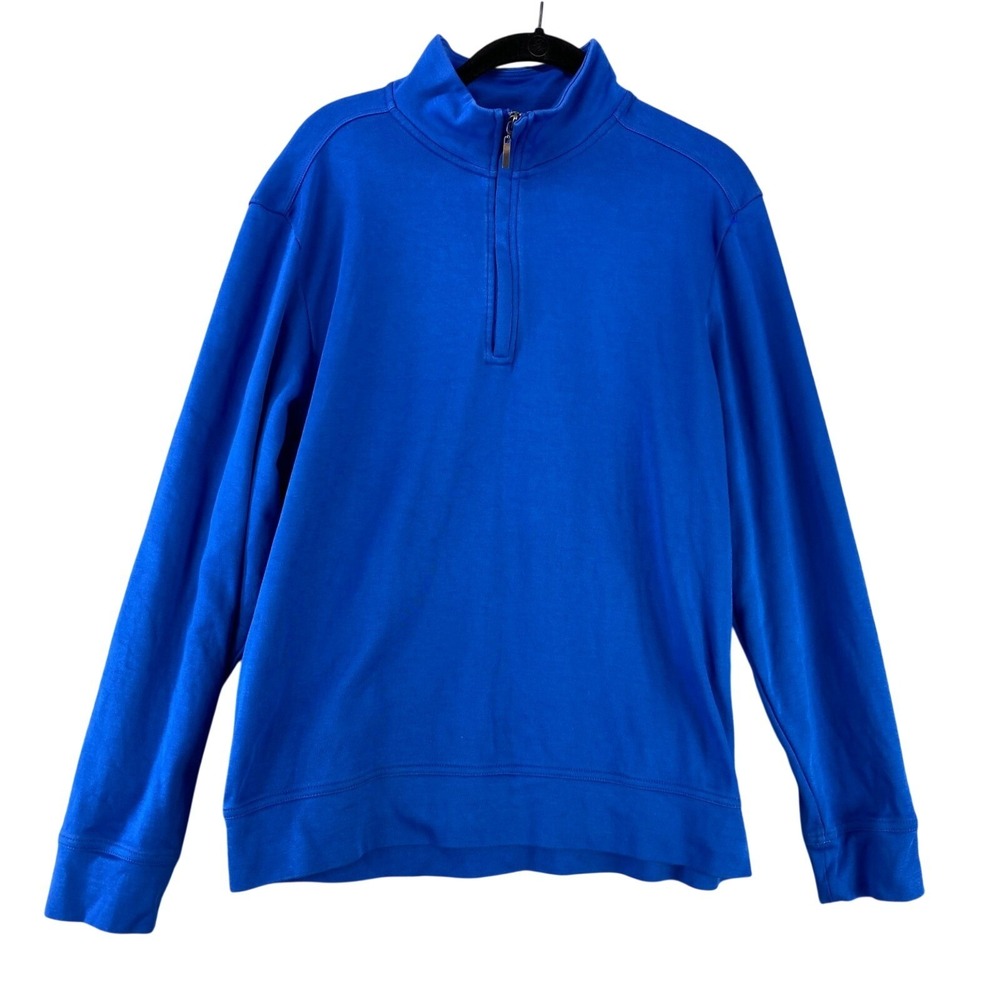 Tommy Bahama Sweatshirt Men's Medium Blue Knit 1/4 Zip Pullover Athletics Sports